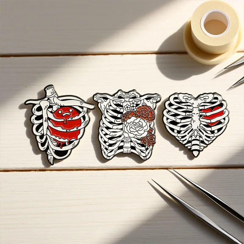 Gothic Enamel Pin Anatomical Ribs Heart Flower Brooches Zinc Alloy Punk Badge Jewelry For Clothing Bag Accessories