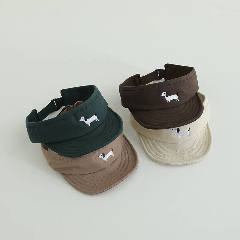 Kids Sun Visor Hat Quick Dry Polyester Empty Top Baseball Cap Dachshund Embroidery Adjustable Outdoor Toddler Sunshade