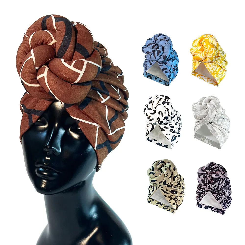 Women Turban Hat Twisted Knot Headwrap Suede-like Polyester Elastic Headscarf Bohemian Floral Printed Fashion Retro Hair Accessory