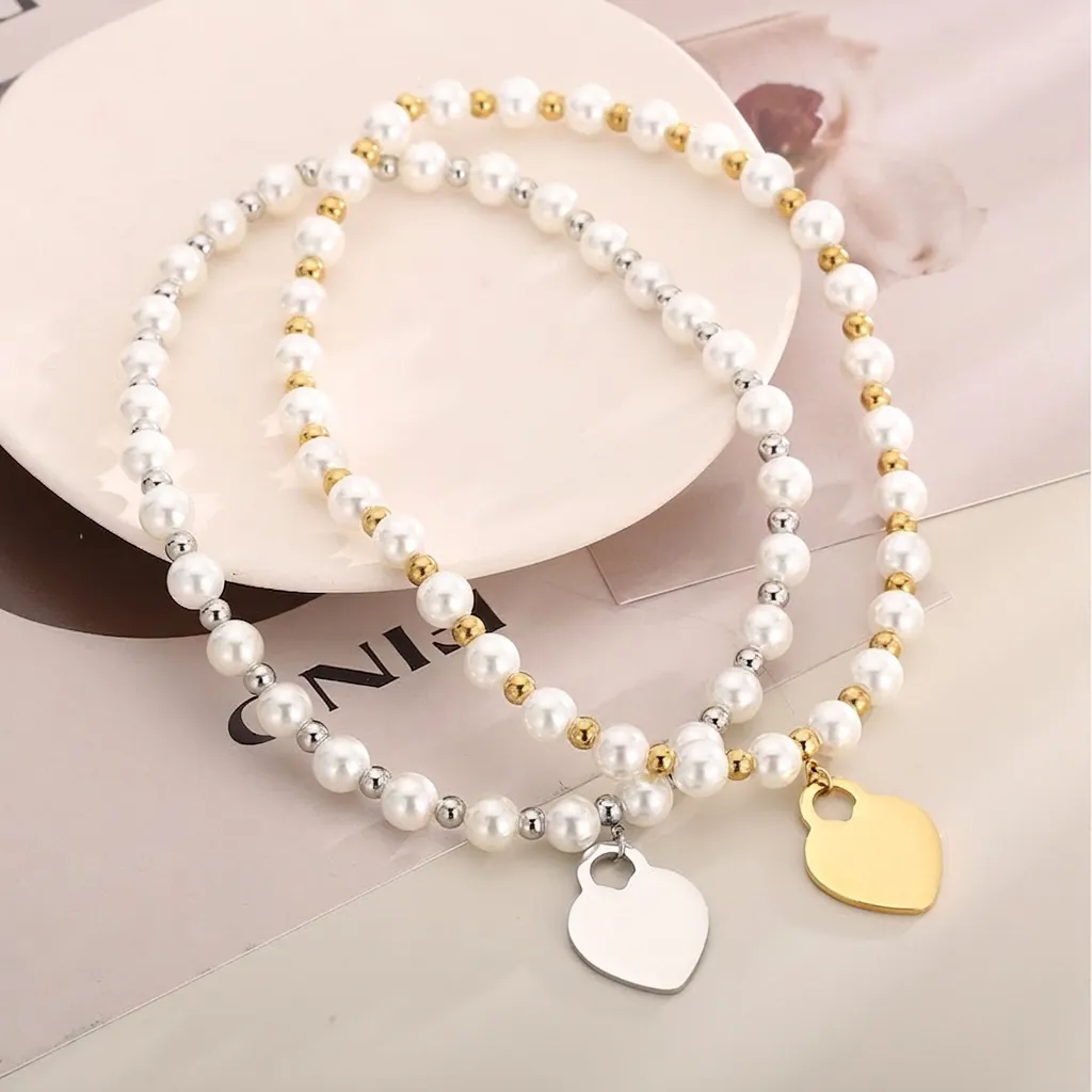 Herz Anhänger Künstliche Perlenkette Edelstahl Kunstperle Elegant Französischer Stil Mode Schmuck Für Damen