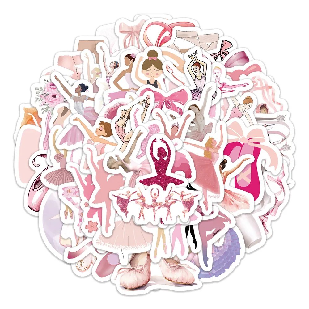Pegatinas Impermeables Danza Ballet Rosa Lindas Calcomanías PVC Para Diario Cuaderno Teléfono Maleta Scrapbooking Decoración