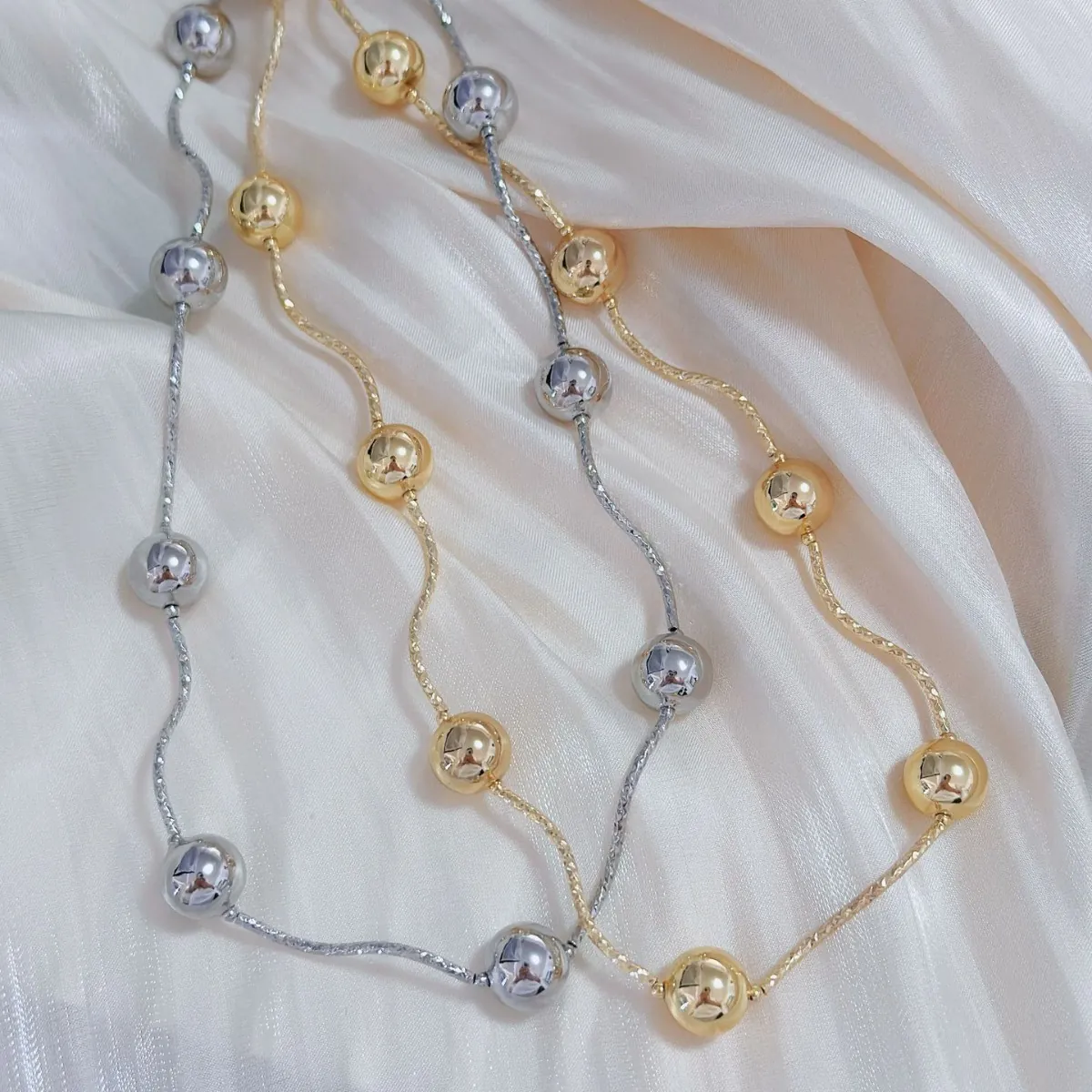 Minimalist Bead Necklace Copper 18K Gold Plated Ball Chain Adjustable Clavicle Jewelry For Women Fashion