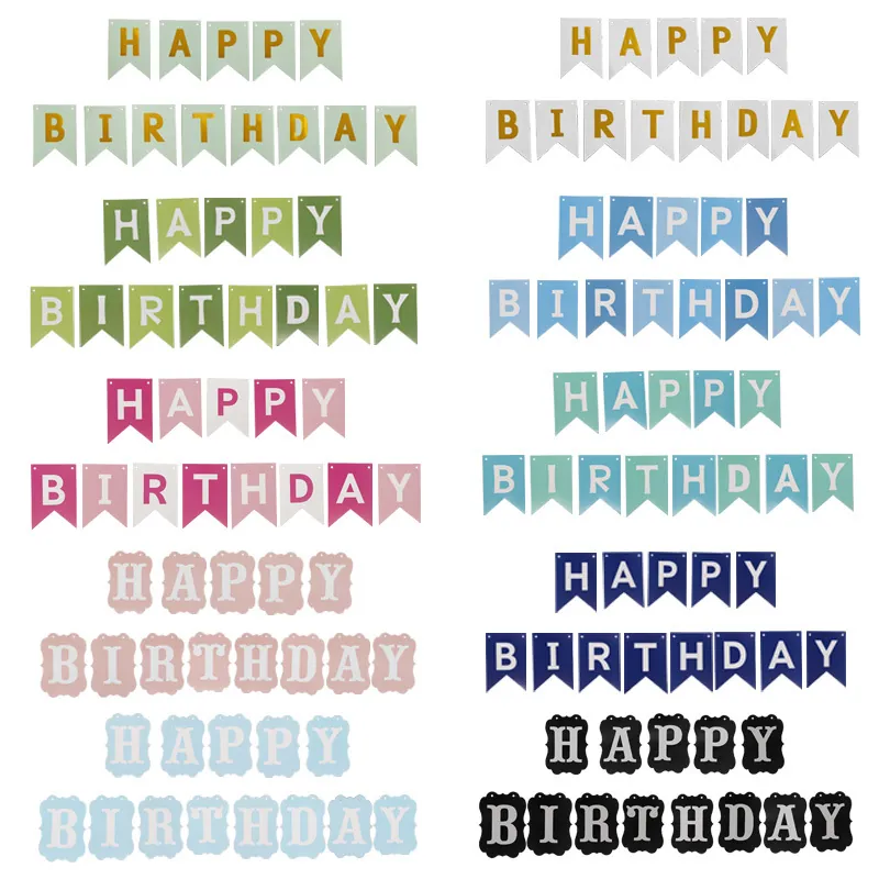Happy Birthday Banner Paper Swallowtail Bronzing Letter Gilding Party Decorations Hanging Garland For Birthday Anniversary