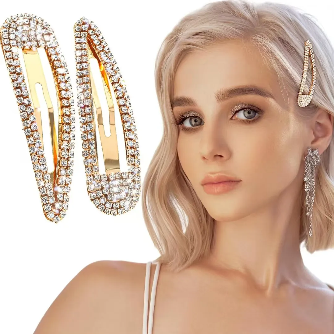 Rhinestone Hair Clip Waterdrop Alloy Snap Barrettes Sparkling Minimalist Headwear Accessary For Women And Girls Stylish