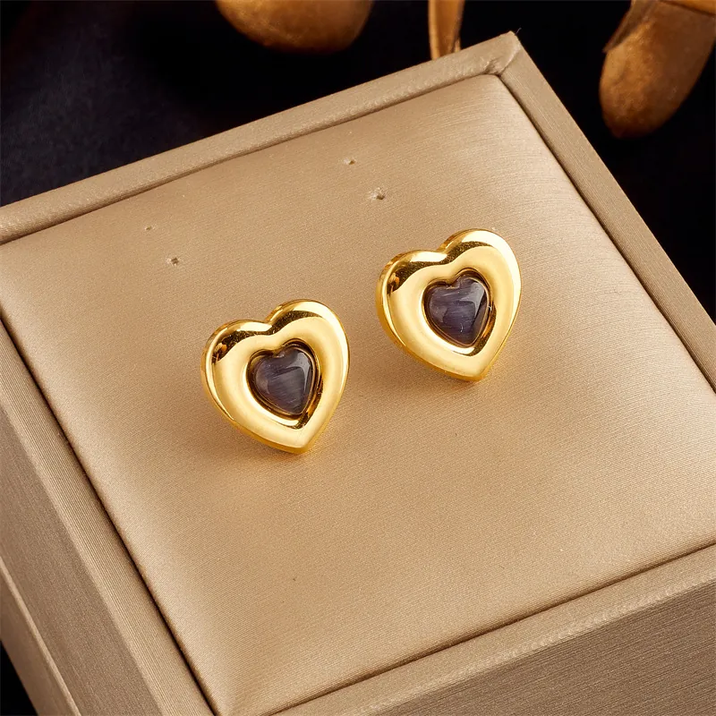 Orecchini A Lobo Cuore Acciaio Al Titanio Pietra Viola Dorato Elegante Minimalista Stile Coreano Gioielli Per Donne Ragazze