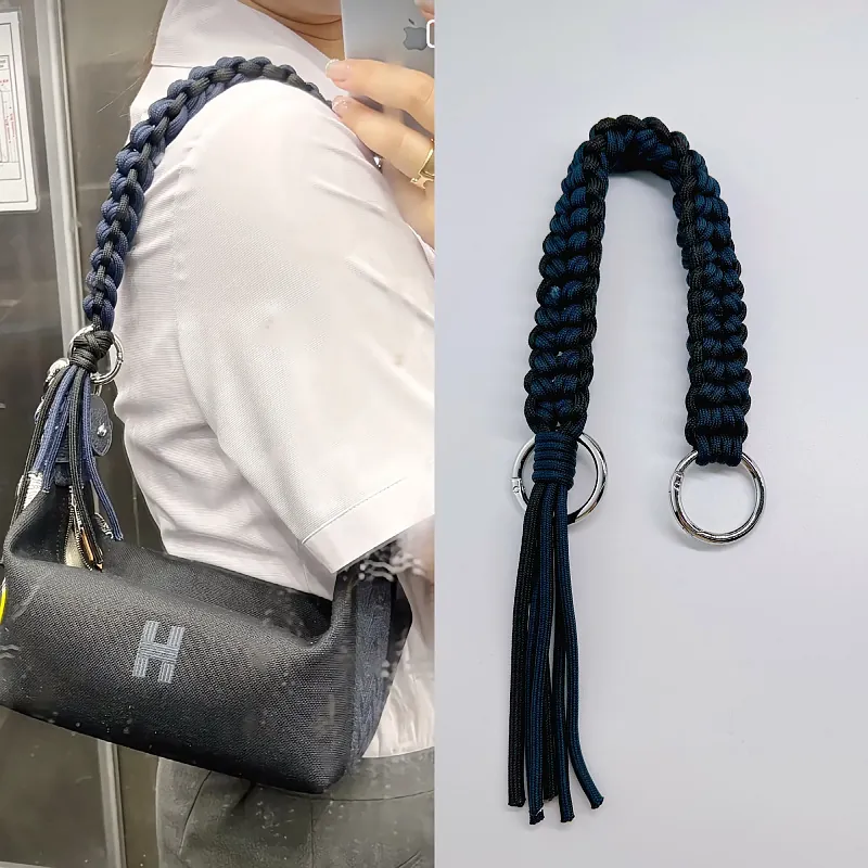 Handmade Woven Bag Strap Contrast Color Polyester Zinc Alloy Paracord Shoulder Lanyard Tassel DIY Accessories