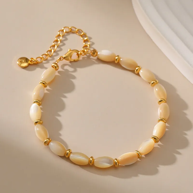 Elegant Copper Bracelet With Natural Shell Beads 18K Gold Plated Irregular Design Niche Minimalist For Women