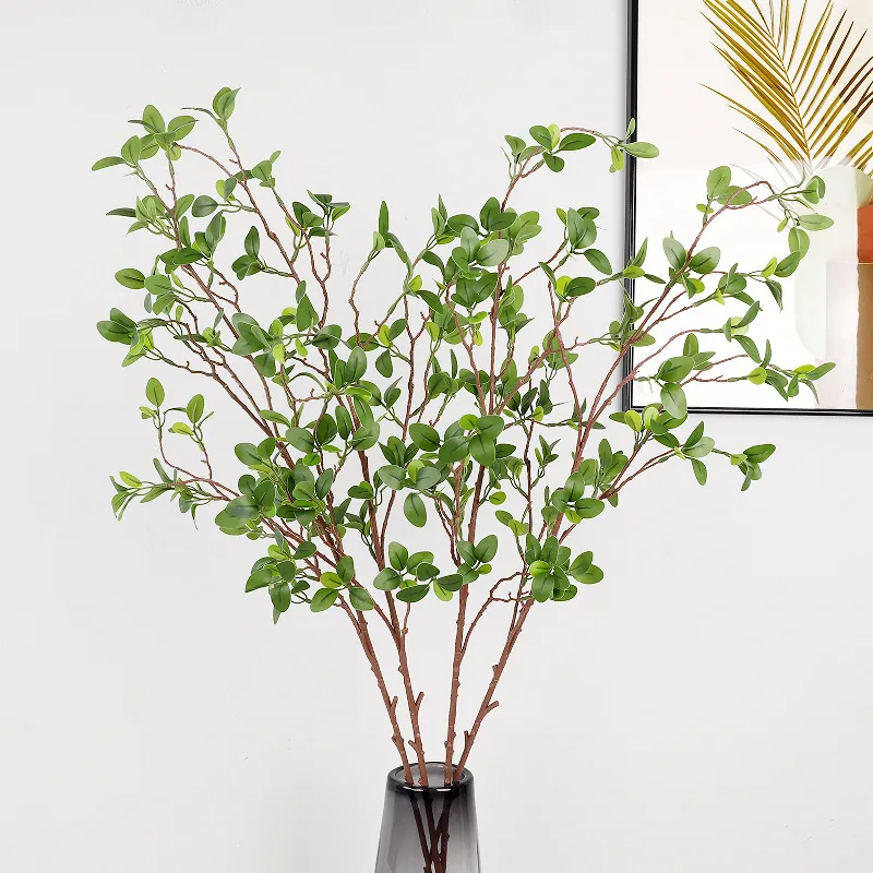 Artificial Milan Leaf Greenery Branch Realistic Plastic Plant With Iron Wire Stem Home Wedding Decor Landscape Arrangement