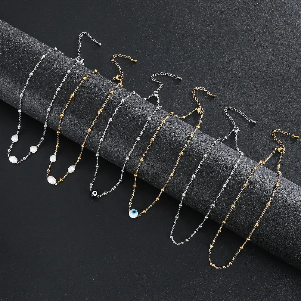 Minimalist Stainless Steel Necklace Women Waterproof Non Fading Elegant Freshwater Pearls Protective Evil Eye Beads Jewelry