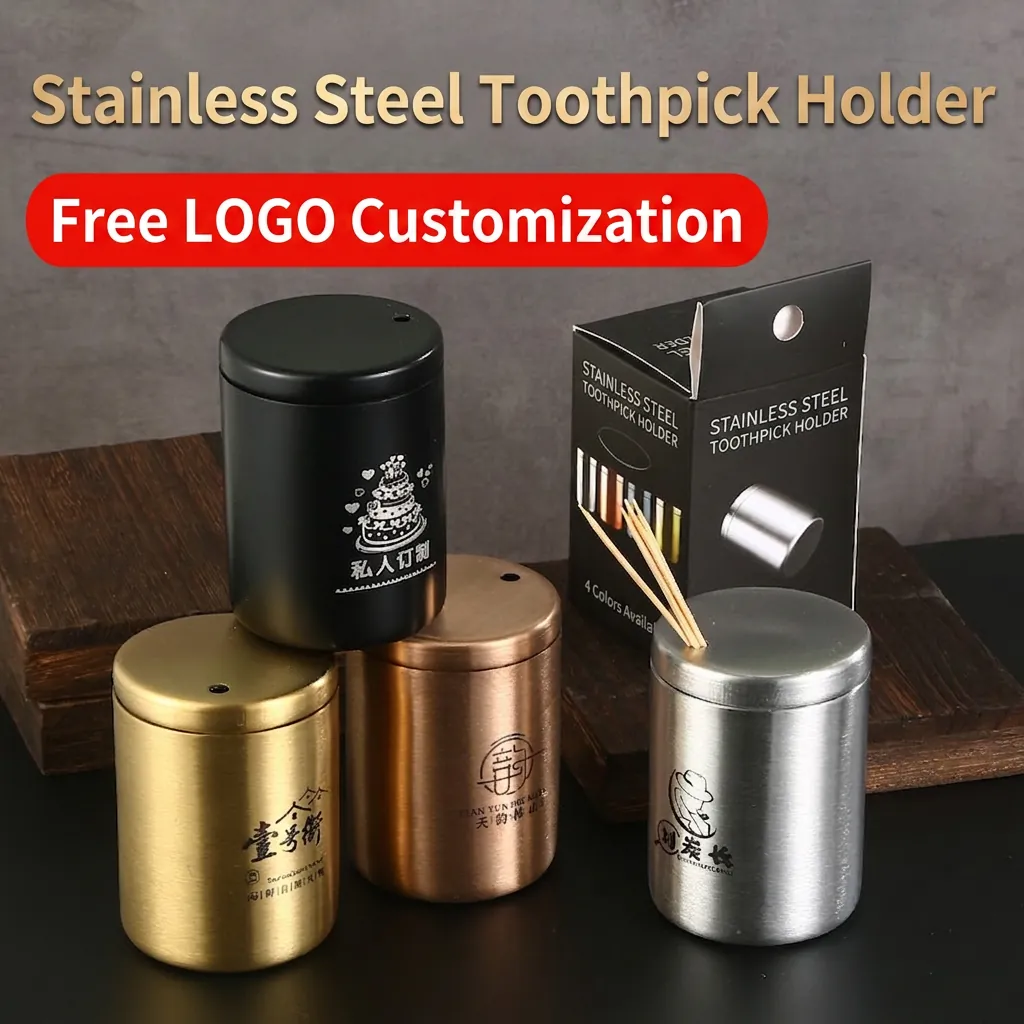 Modern Stainless Steel Toothpick Holder Brushed Metal Toothpick Dispenser Single Hole High Grade Jar For Restaurant Home Hotel