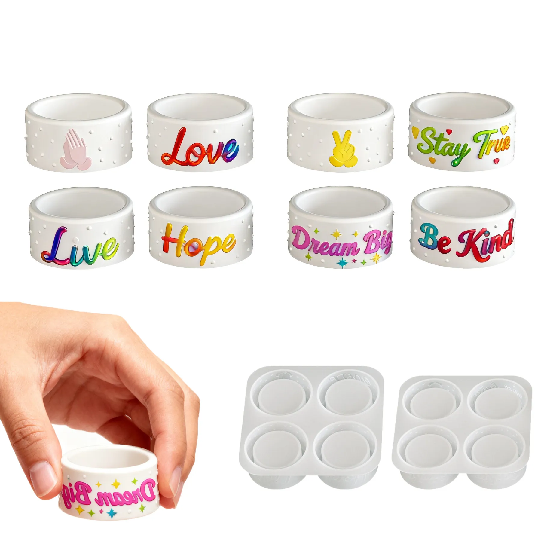 Silicone Mold For DIY Candle Cup Round Polka Dot Embossed Words Resin Plaster Crafting Tool Modern Simple Style