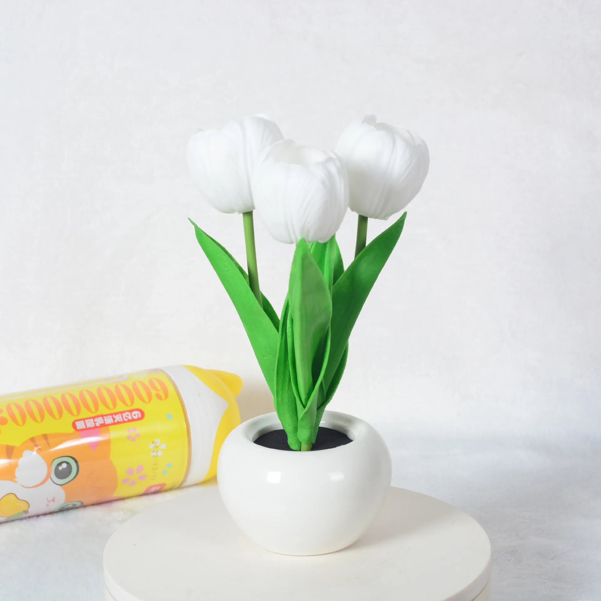 Artificial Tulip Flower Night Light LED Table Lamp Ceramic Pot Home Decoration Bedroom Romantic Atmosphere Gift