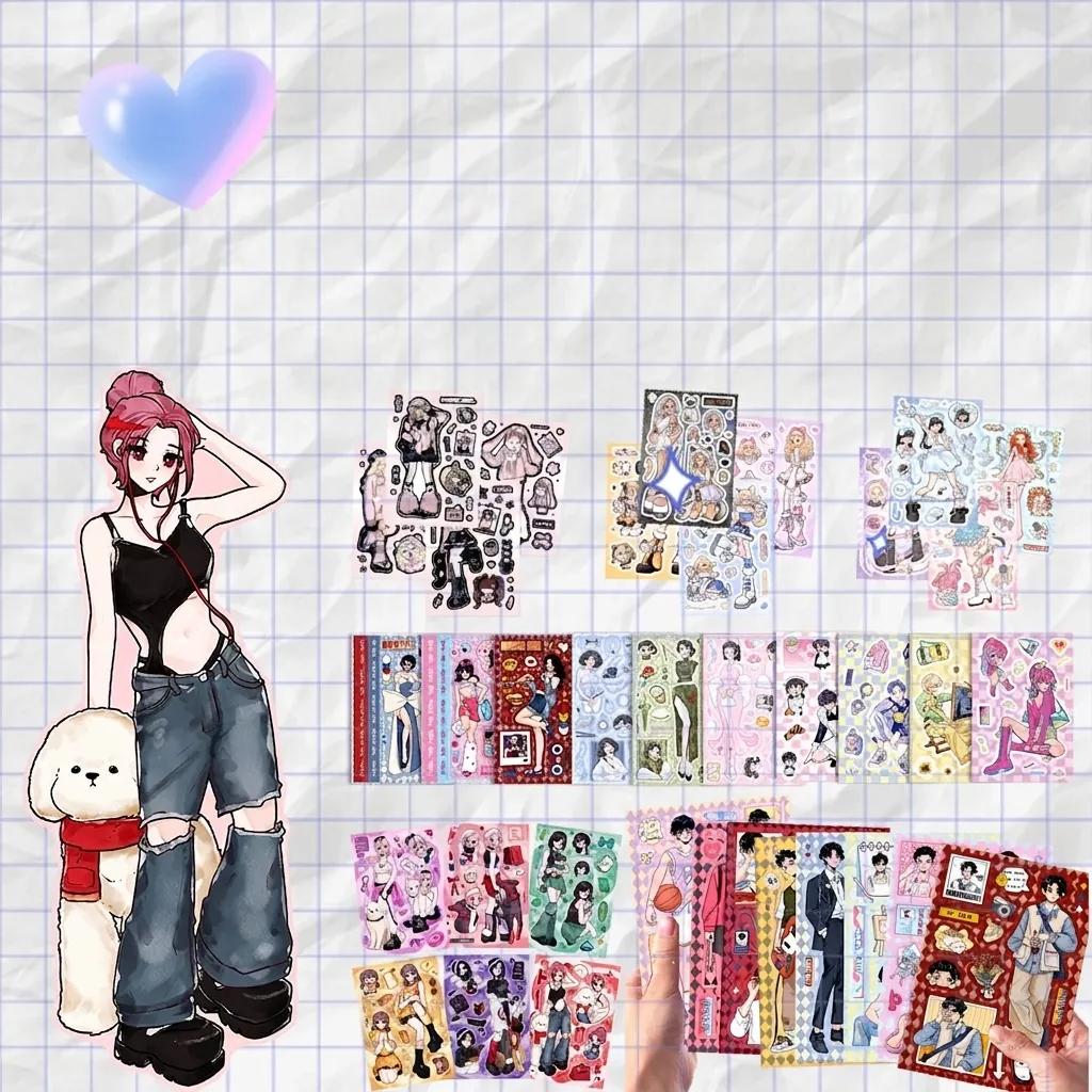 Cartoon Character Stickers PVC Anime Girl Retro Fashion DIY Scrapbooking Journal Decoration