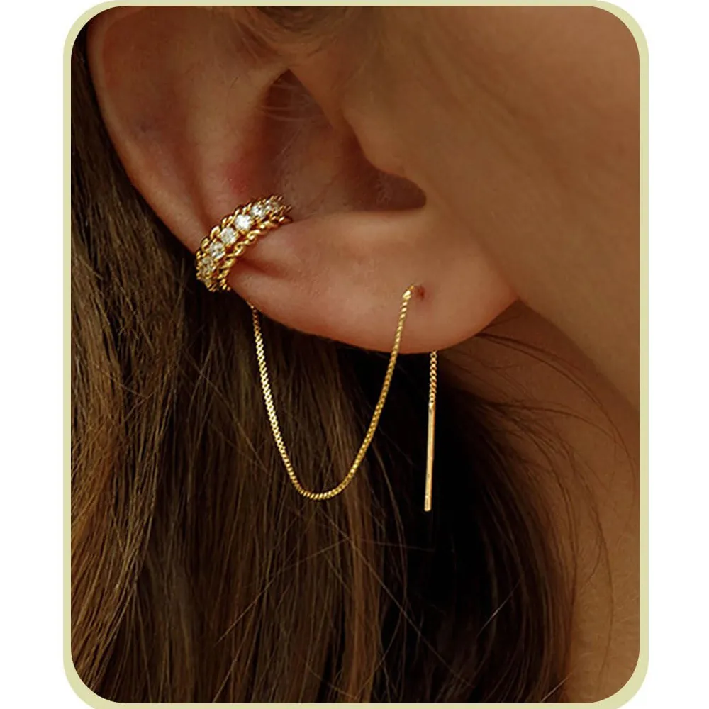 Elegant Brass Bow Stud Earrings With Long Tassel Chain Rhinestone Exquisite Gold Minimalist Jewelry For Women