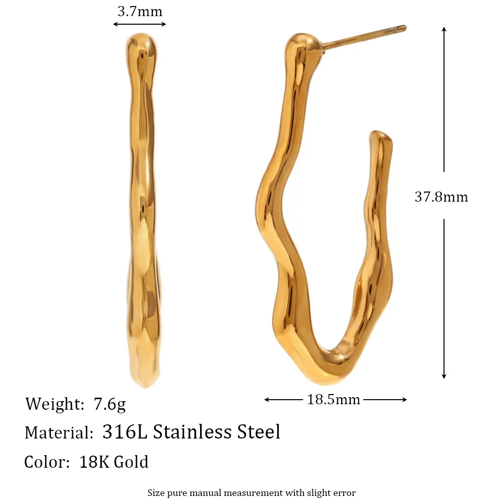 Boucles D'oreilles Créoles Ondulées Irrégulières Acier Inoxydable Plaqué Or 18K Style Métal Liquide Bijoux Minimalistes Femmes