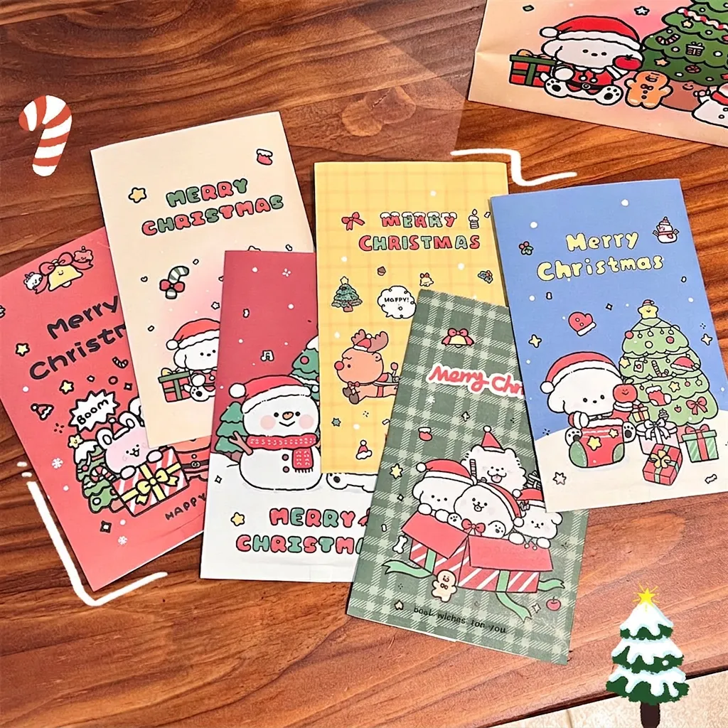 Christmas Packaging Bag Oilproof Coated White Kraft Paper Cartoon Dog Snowman Reindeer Holiday Baking Gift Envelope