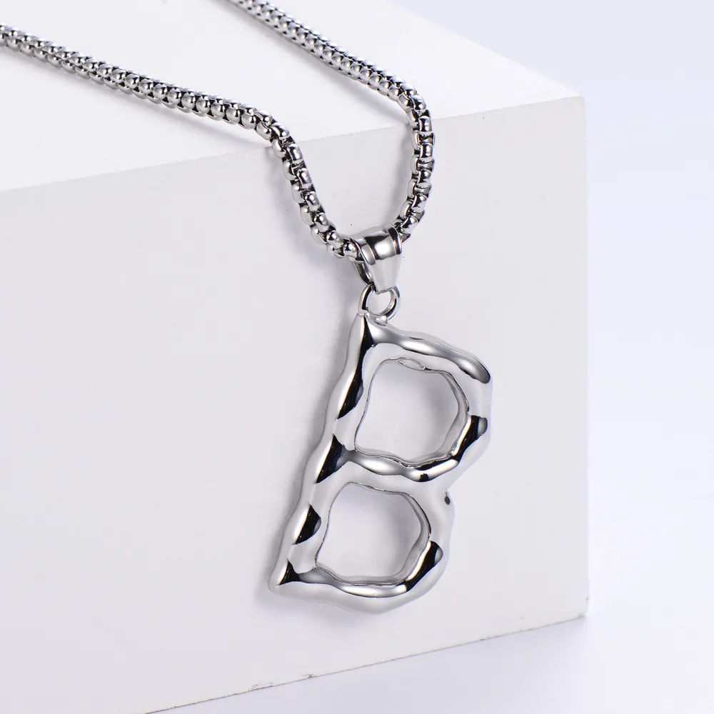 Hip Hop Alphabet Initial Letter Pendant 304 Stainless Steel Polished Molten Liquid Metal Texture Punk Men Jewelry