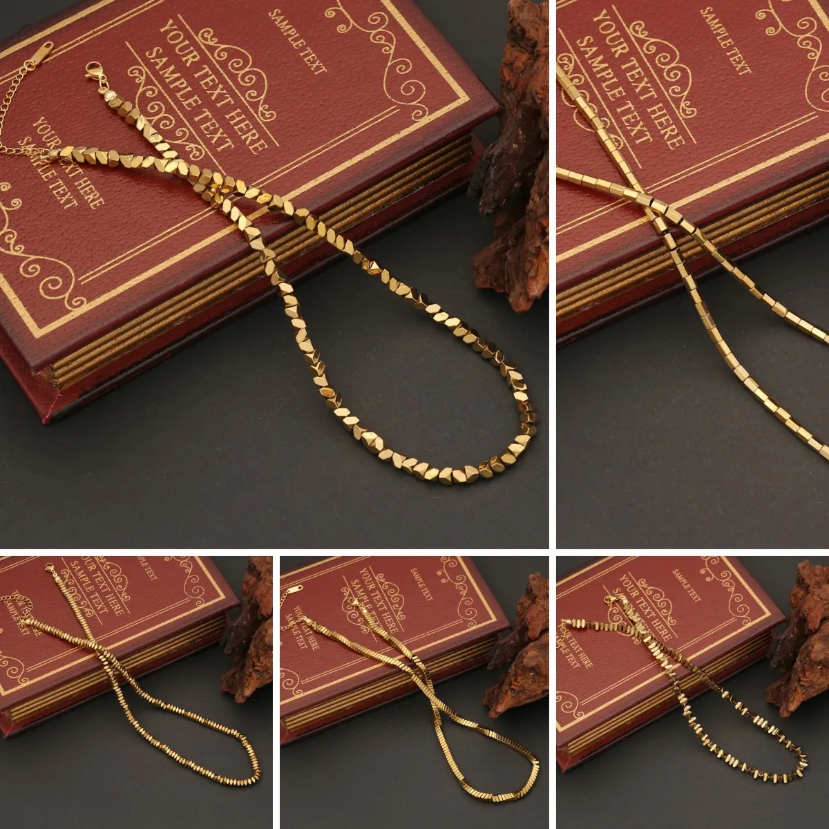 Collana In Rame Geometrica Irregolare Oro Minimalista Perline Sfaccettate Quadrate Catena Di Clavicola Donne Regolabile