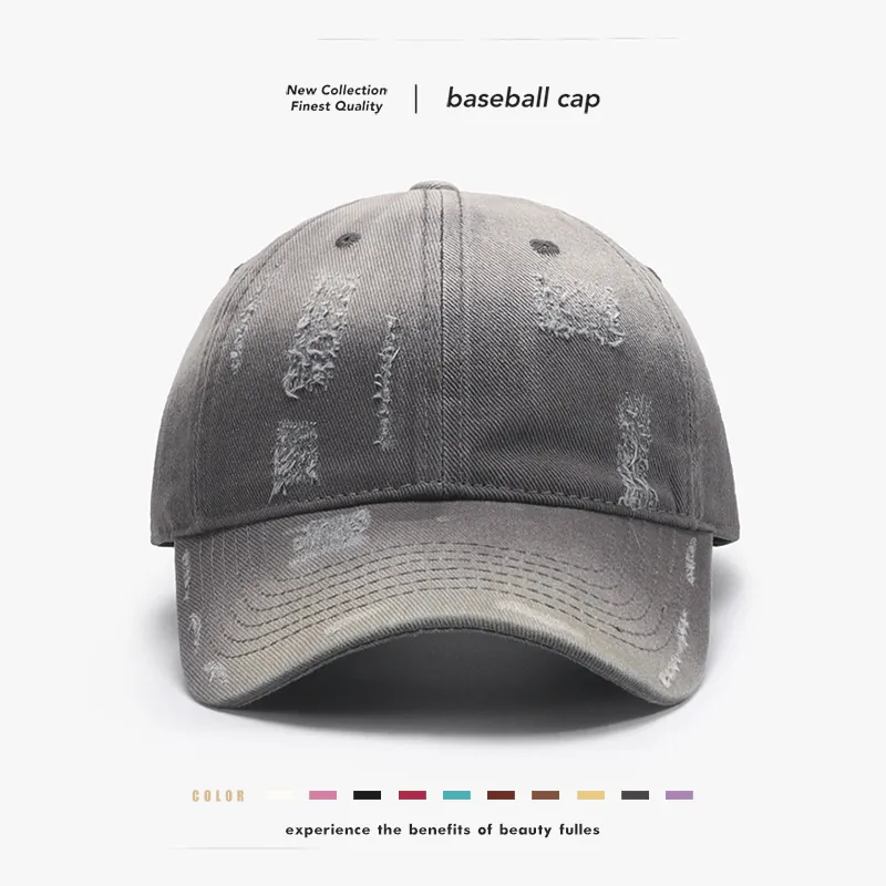 Washed Cotton Baseball Cap Distressed Broken Hole Retro Vintage Adjustable Metal Buckle Outdoor Soft Top Unisex