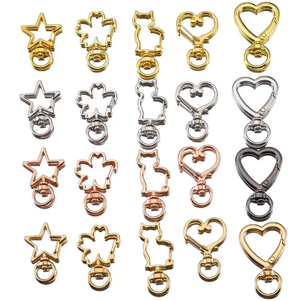 Ganci per Portachiavi a Forma di Stella Cuore Gatto in Lega di Zinco per la Creazione di Gioielli Fai da Te Connettori a Scatto Girevoli Accessori