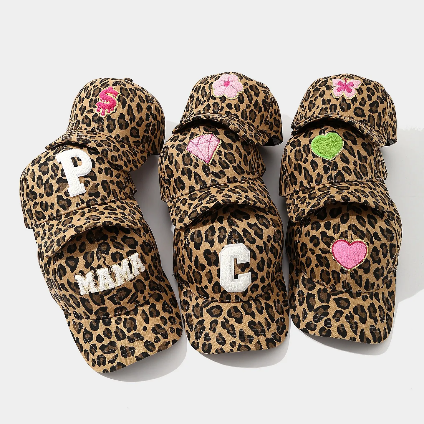 Leopard Print Baseball Cap Pure Cotton Adjustable Sun Protection Vintage Embroidery Patch Hat For Women