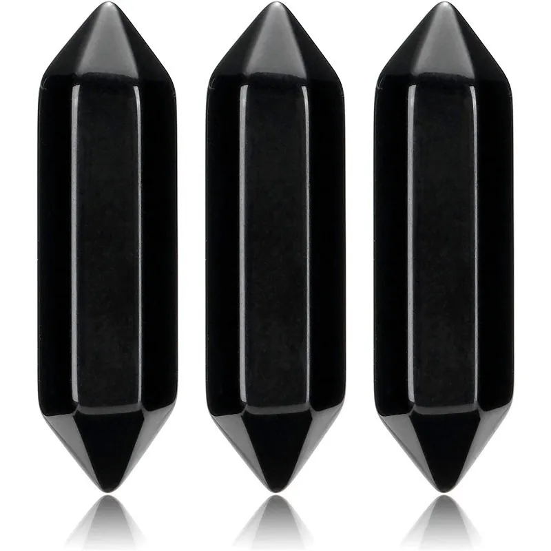 Black Onyx Hexagonal Crystal Point Double Terminated Healing Stone Polished Quartz Home Decor Meditation Natural