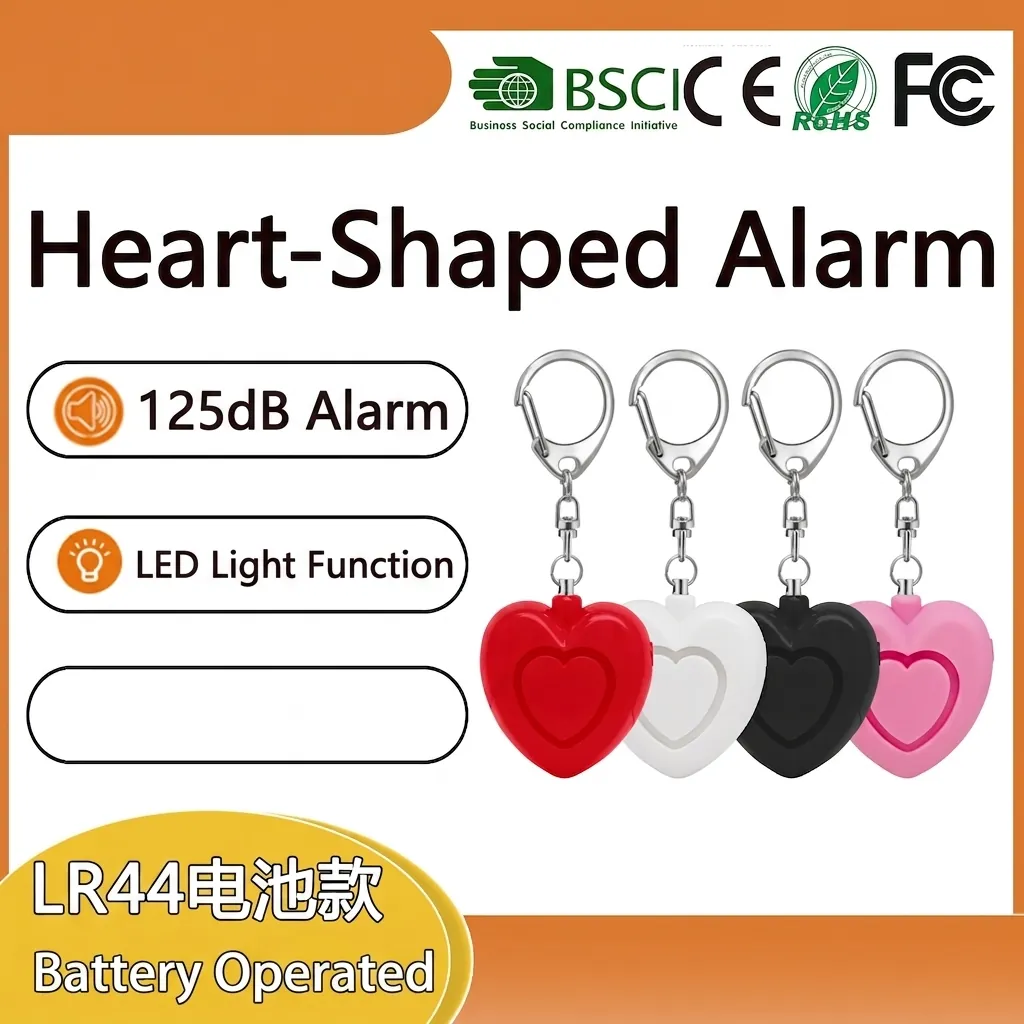 Heart Shaped Personal Safety Alarm ABS Emergency High Decibel Self Defense Keychain With LED Light For Women Kids Elderly