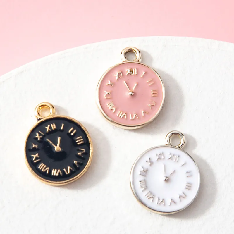 Ciondoli Quadrante Orologio Lega Smalto Numeri Romani Charms Tondi Per Creazione Gioielli Fai Da Te Collana Bracciale