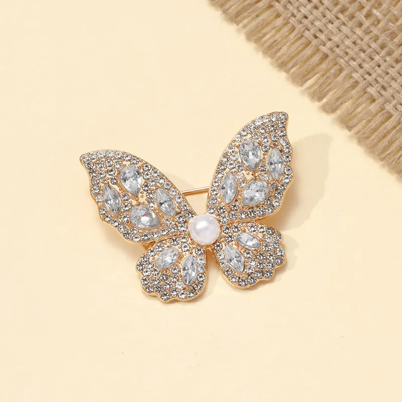 Butterfly Brooch Pin Alloy Rhinestone Crystal Faux Artificial Pearl Elegant Corsage Fashion Jewelry For Women Suit Accessories
