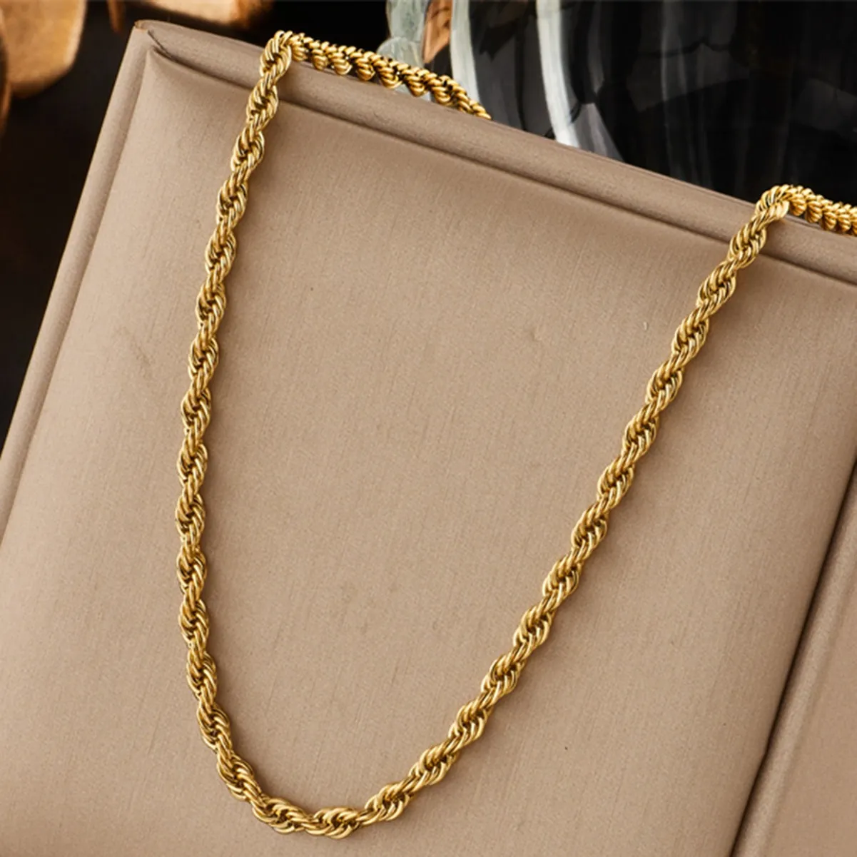 Gold Rope Chain Necklace Stainless Steel Twisted Simple Clavicle Chain For Women Men Unisex High Polish Jewelry