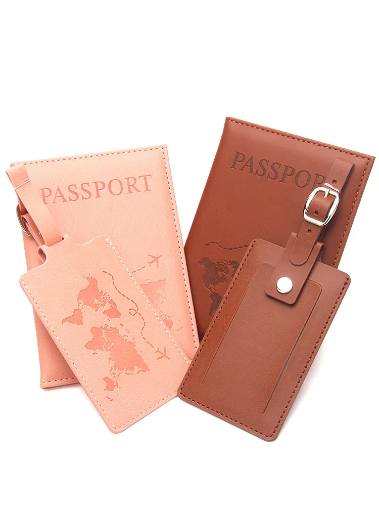 PU Leather World Map Passport Holder And Luggage Tag Travel Business Trip Accessories Pattern For Men Women