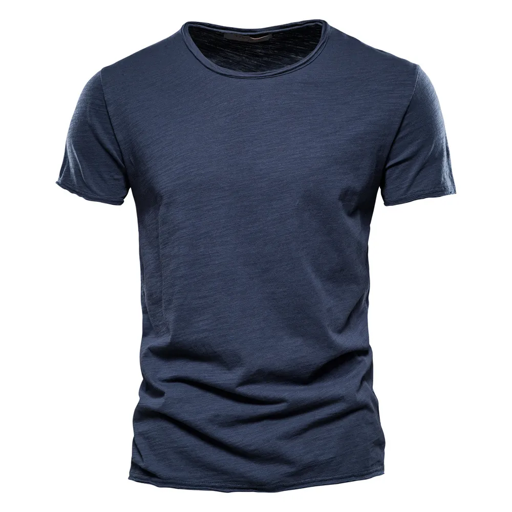 Men Slub Cotton T-Shirt Short Sleeve Round Neck Solid Color Casual Slim Fit Summer Breathable Retro Top