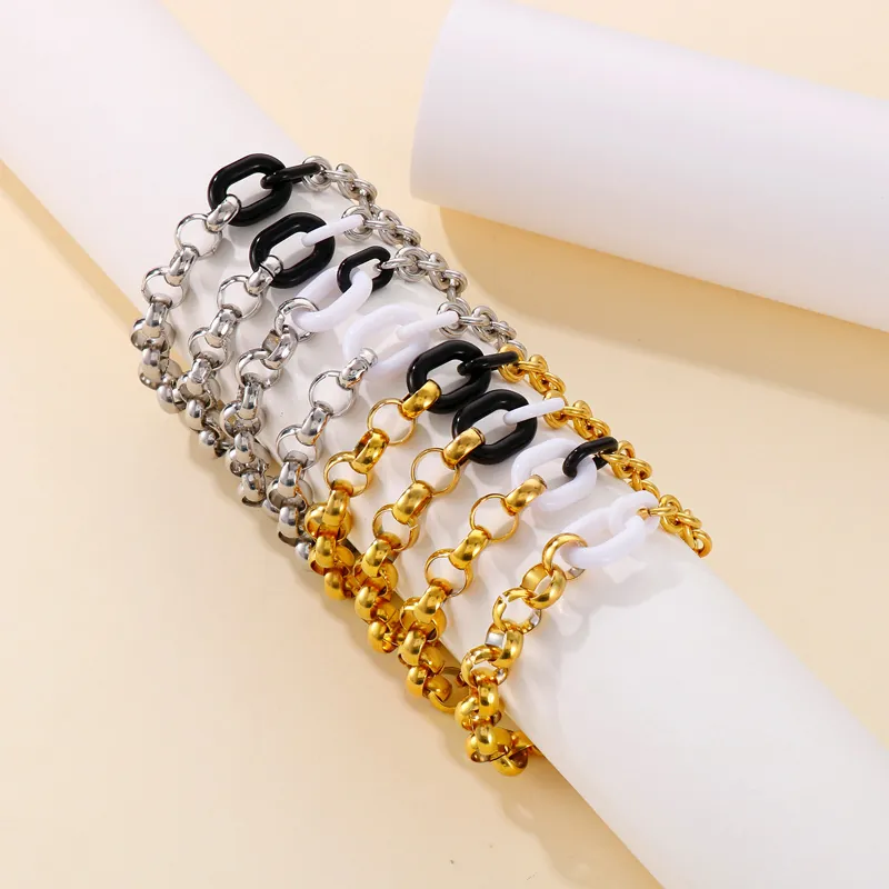 Bracelet À Maillons Épais Couleurs Mixtes Acier Inoxydable Résine Rétro Bijoux Chic Géométriques Pour Femmes