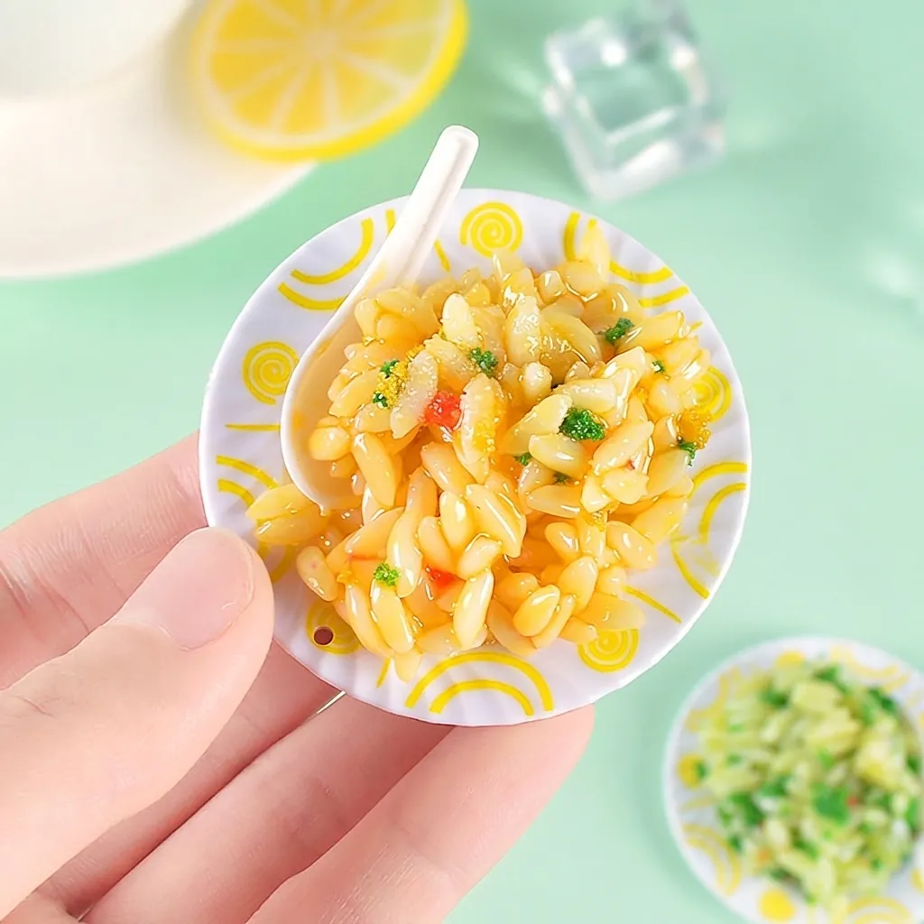 Realistic Miniature Food Models Simulation Egg Fried Rice Vegetable Meat Dishes PVC Plastic Dollhouse Toy Keyring Decor