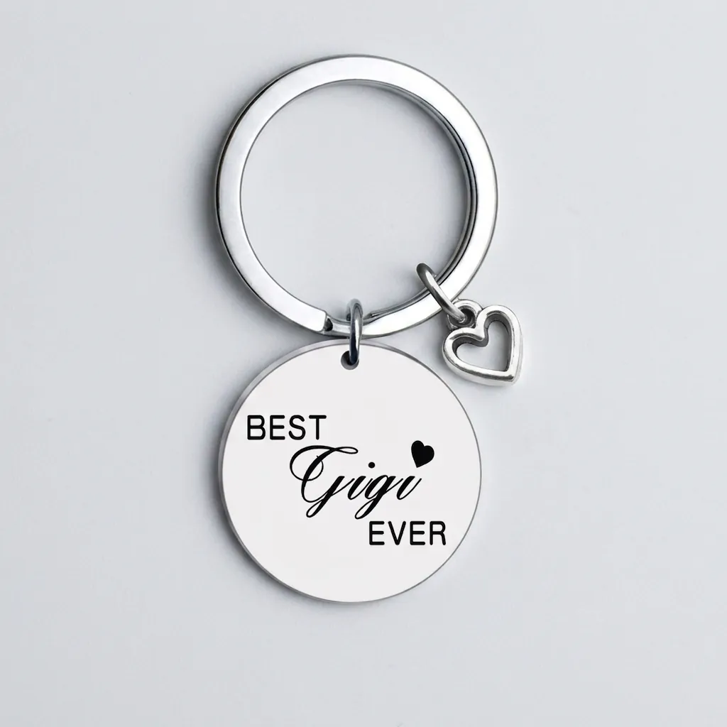 Stainless Steel Keychain Engraved Best Ever With Heart Charm Gift For Mom Wife Grandma Nana Mimi Gigi Polished Metal