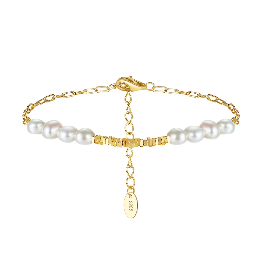 S925 Sterling Silver Freshwater Pearl Bracelet For Women 14K Gold Plated Elegant Minimalist Adjustable Hand Jewelry Gift