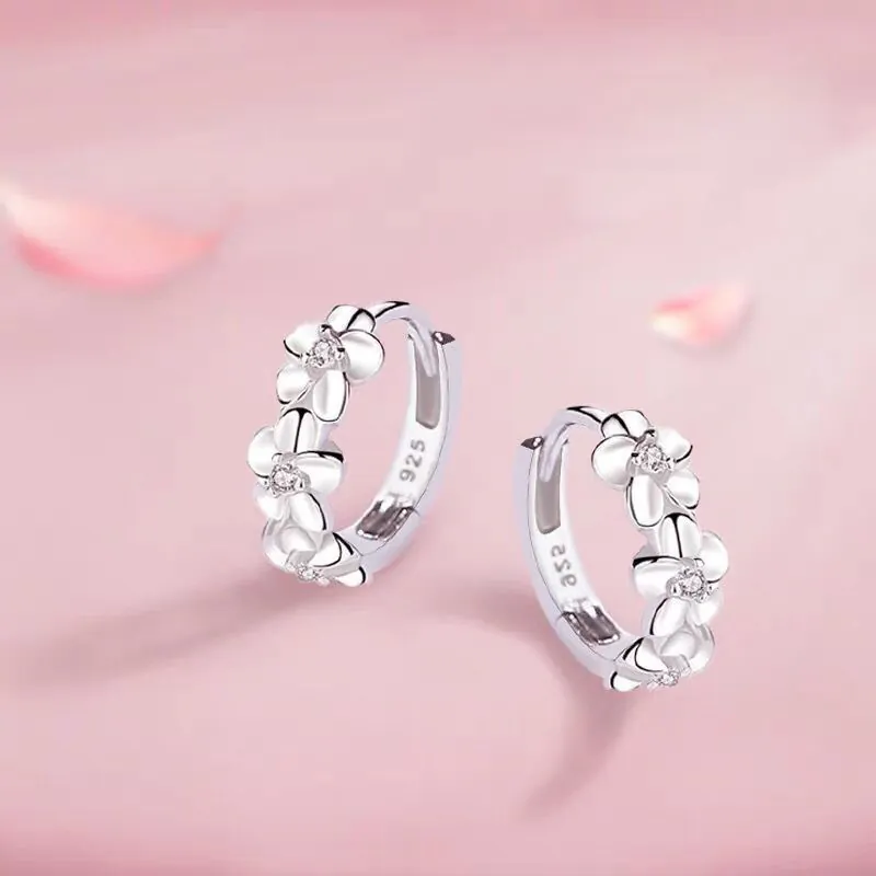 Flower Hoop Earrings With Zircon Inlaid Simple Sweet Floral Huggie Jewelry For Women Elegant Gift