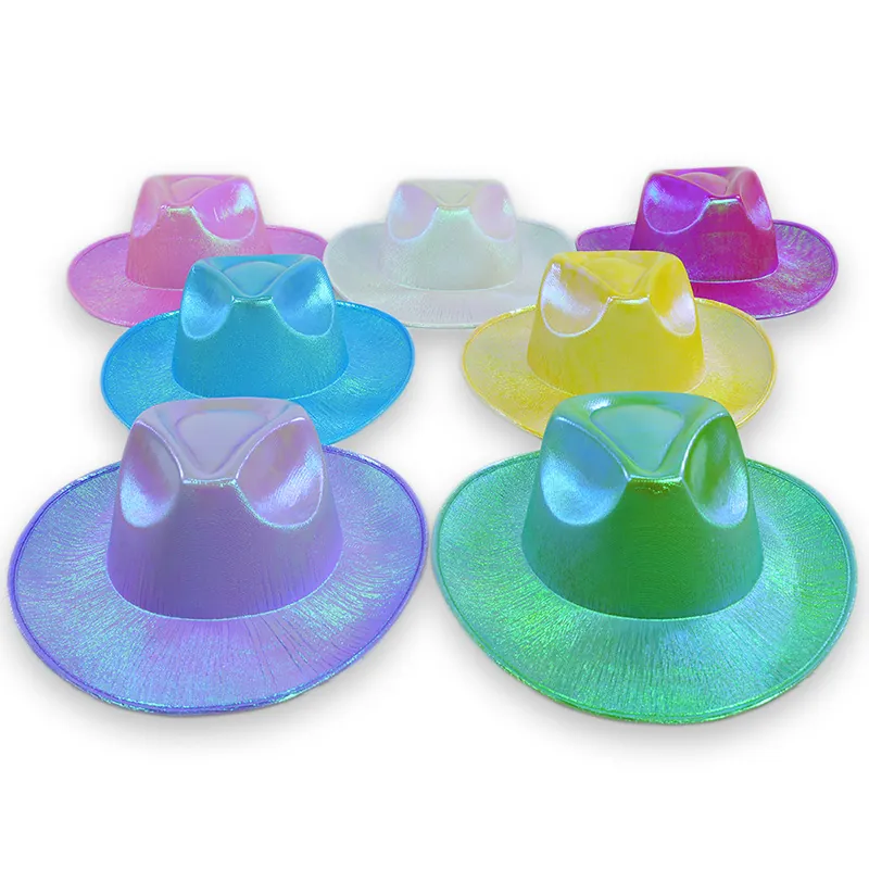 Chapeau De Cowboy Laser Holographique Brillant Style Western Accessoires De Costume De Fête Festival Hommes Femmes