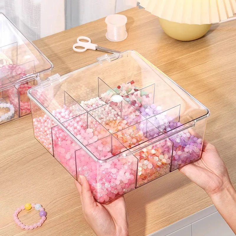 Transparent Plastic Bead Storage Box 9 Compartments Jewelry Organizer With Lid For DIY Craft Material Dustproof