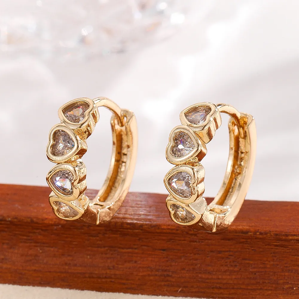 Fashion Heart Cubic Zirconia Hoop Earrings For Women Gold Plated Eco-Friendly Copper Zirconia Inlaid Jewelry