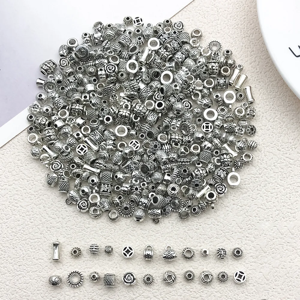 Antique Silver Zinc Alloy Spacer Beads Charms Mixed Styles DIY Jewelry Making Bracelet Necklace Crafts Flower Pattern