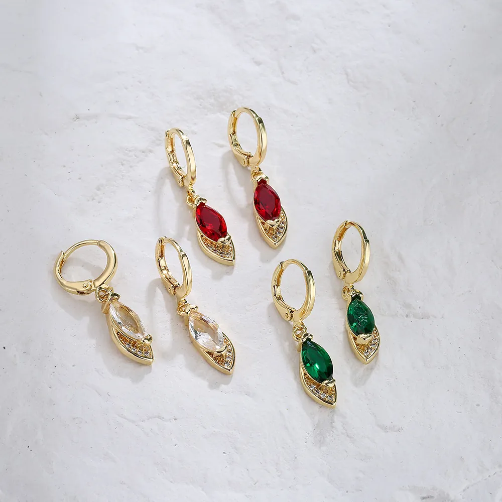 Orecchini A Pendente Con Pietra Marquise Rame Placcato Oro 18K Geometrico Strass Elegante Gioielli Per Donne