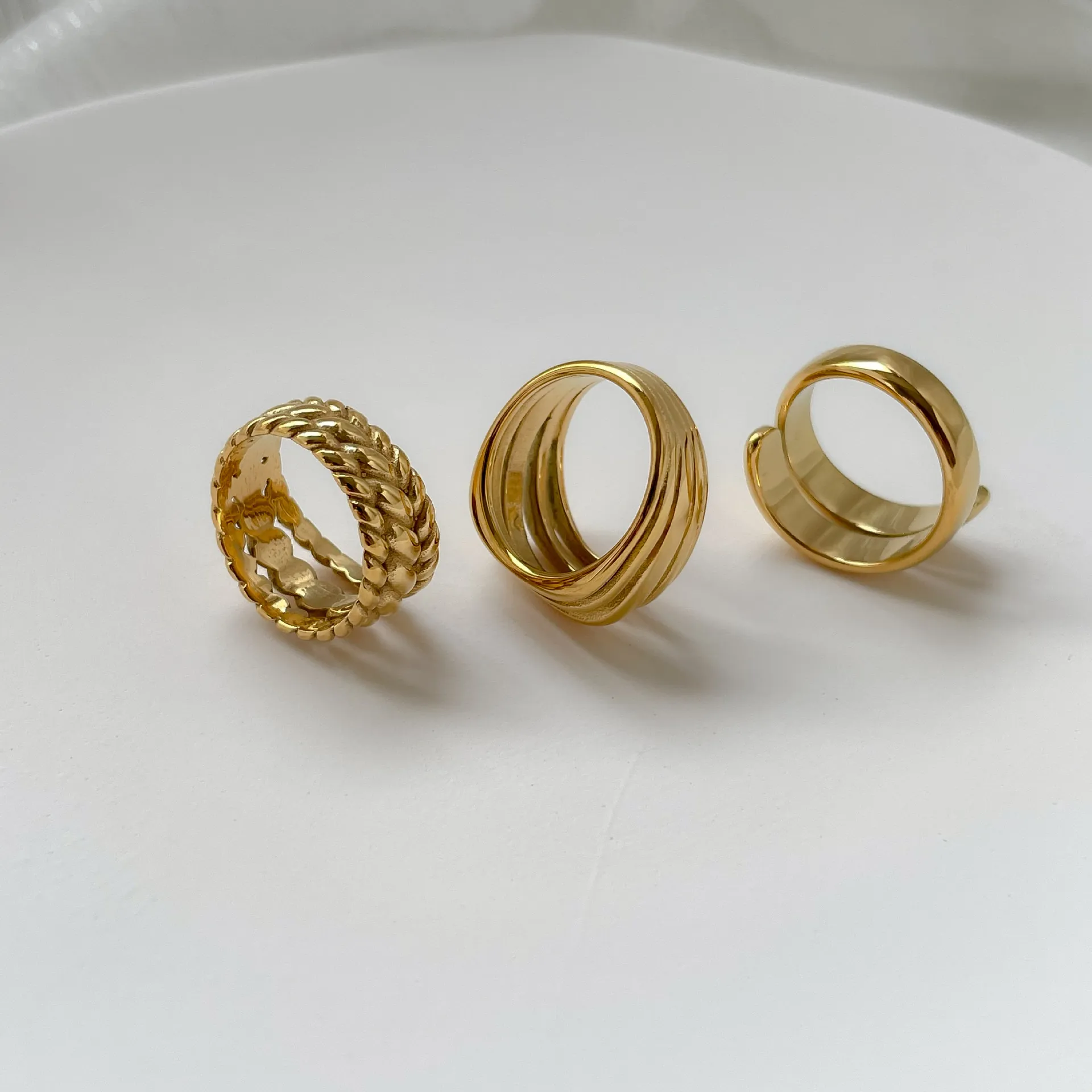 Minimalist Titanium Steel Rings Multi Layer Twisted Rope Design Gold Plated Open Adjustable Geometric Jewelry For Women