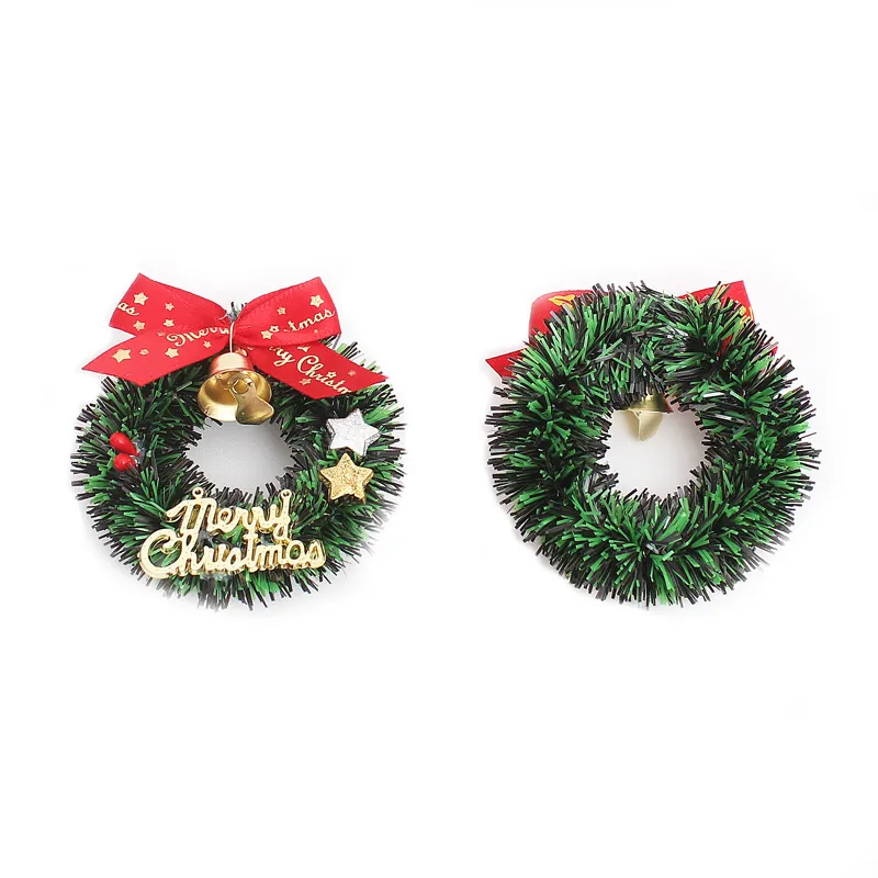 Mini Christmas Wreath Decorations For Cake Toppers Dollhouse Accessories With Red Bows Gold Bells Plastic Hanging Ornaments