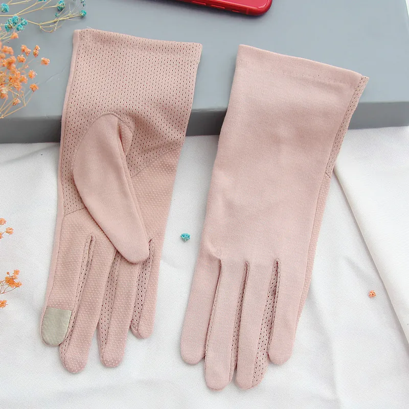Sun Protection Cotton Gloves Women Summer Breathable Anti-Slip Touch Screen Full Finger Thin UV Protection