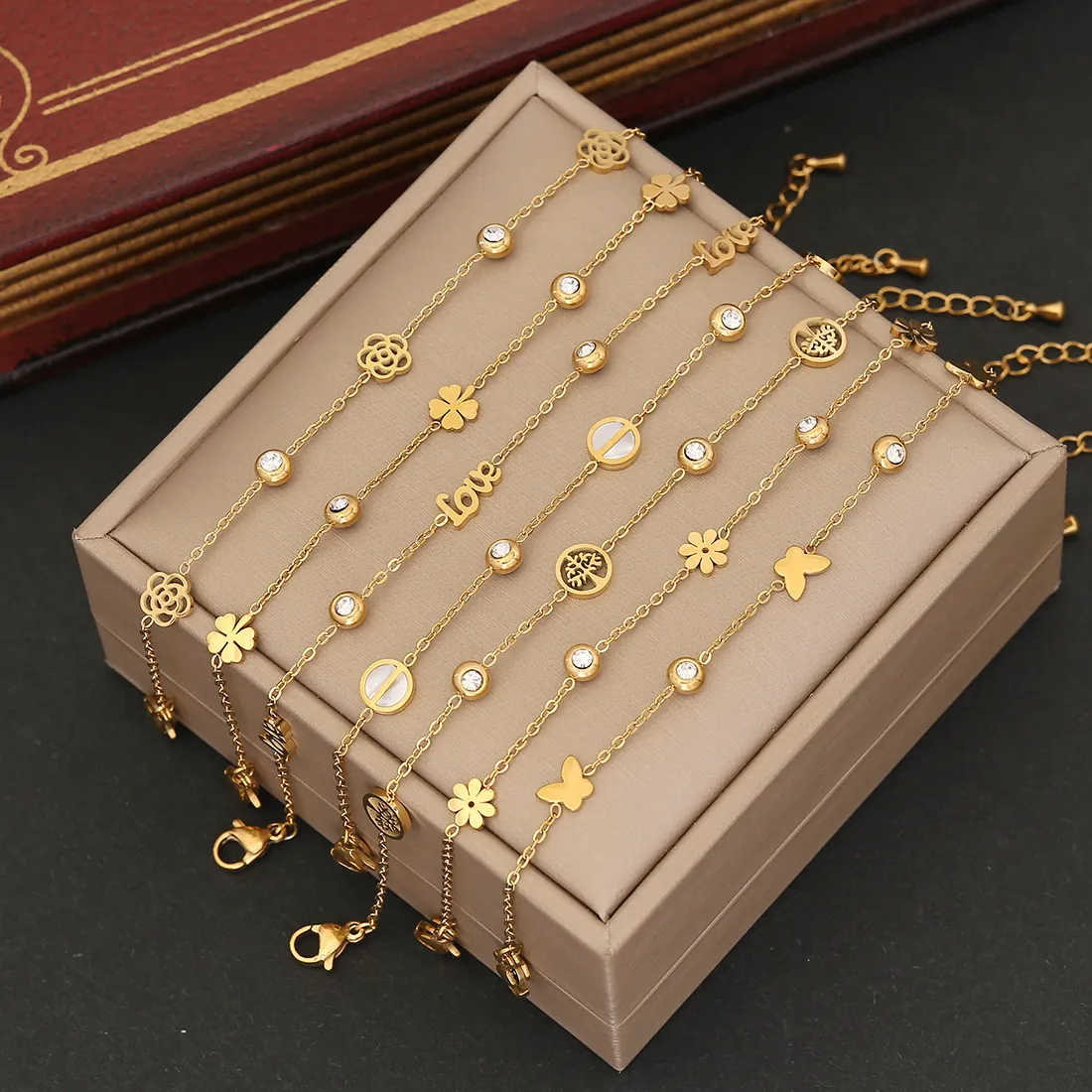 Stainless Steel Bracelets For Women Gold Minimalist Heart Butterfly Zircon Adjustable Elegant Fashion Jewelry