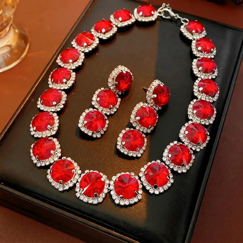 Luxus Palast Stil Legierung Strass Kristall Halskette Und Ohrringe Für Frauen Retro Elegante Schmuck