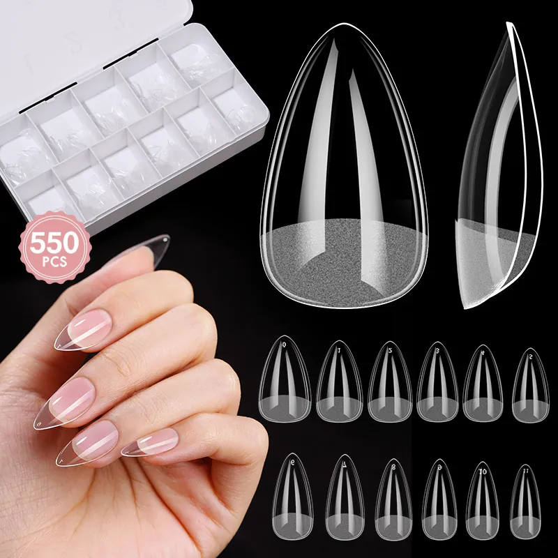 Faux Ongles Professionnels à Presser Forme d'Amande Courte Semi-Mat Transparent Gel Souple Avec Boîte de Rangement pour Manucure DIY Femme