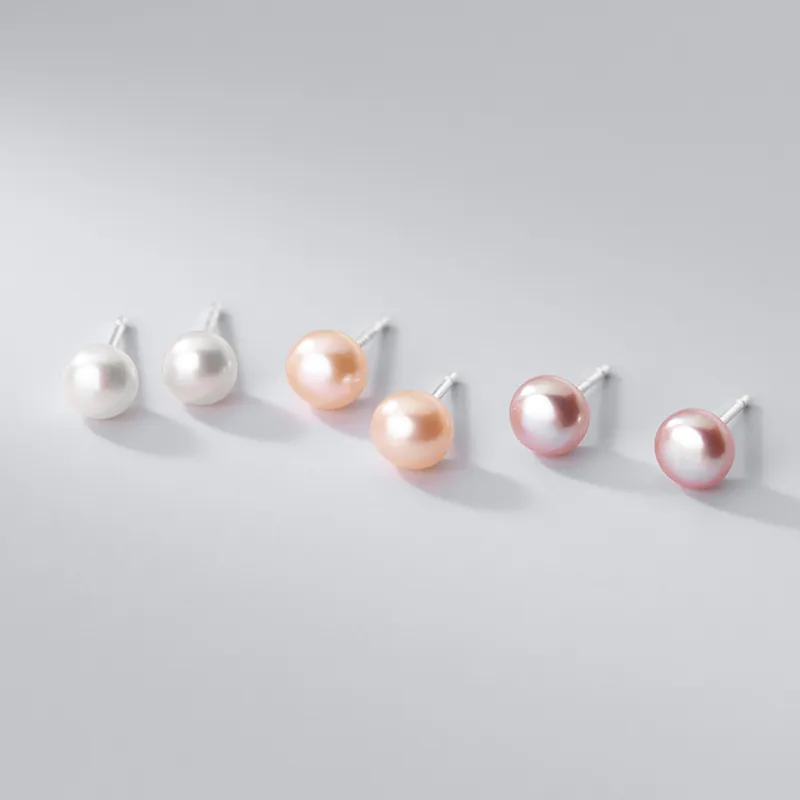 Minimalist Freshwater Pearl Stud Earrings 925 Sterling Silver Earring Post Gold Silver Plated Round Pearl Jewelry Women Gift