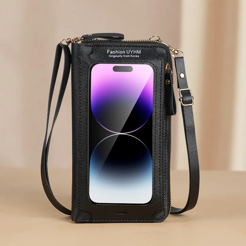 Sac Bandoulière Pour Téléphone Portable Écran Tactile Cuir PU Mini Portefeuille Multifonctionnel Pour Femmes